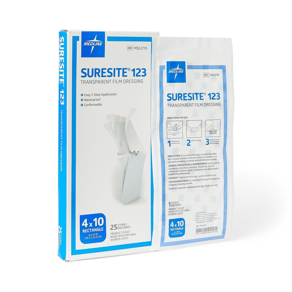 MEDLINE APOSITO DE PELICULA TRANSPARENTE SURESITE 123 4"X10"(10.2X25.4cm) REF/ MSC2710