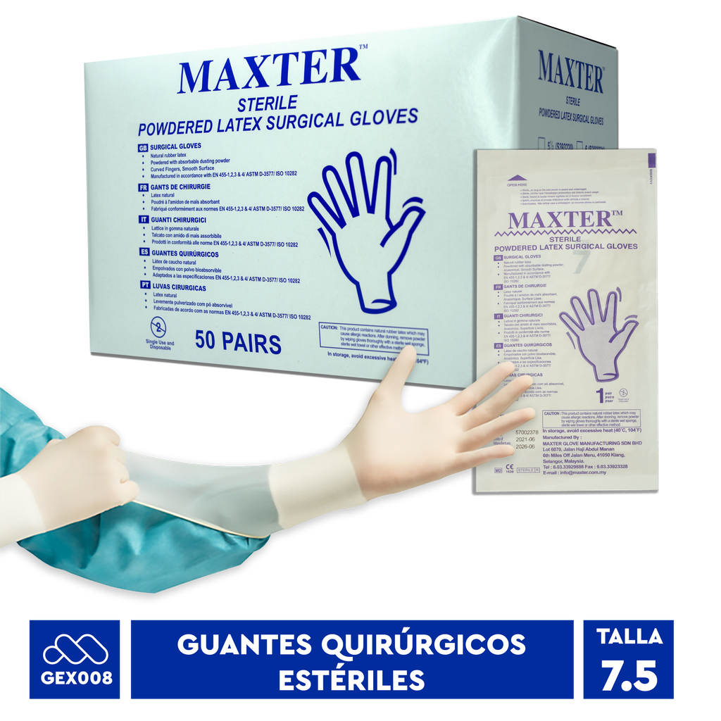 MAXTER GUANTE QUIRÚRGICO ESTÉRIL 7.5