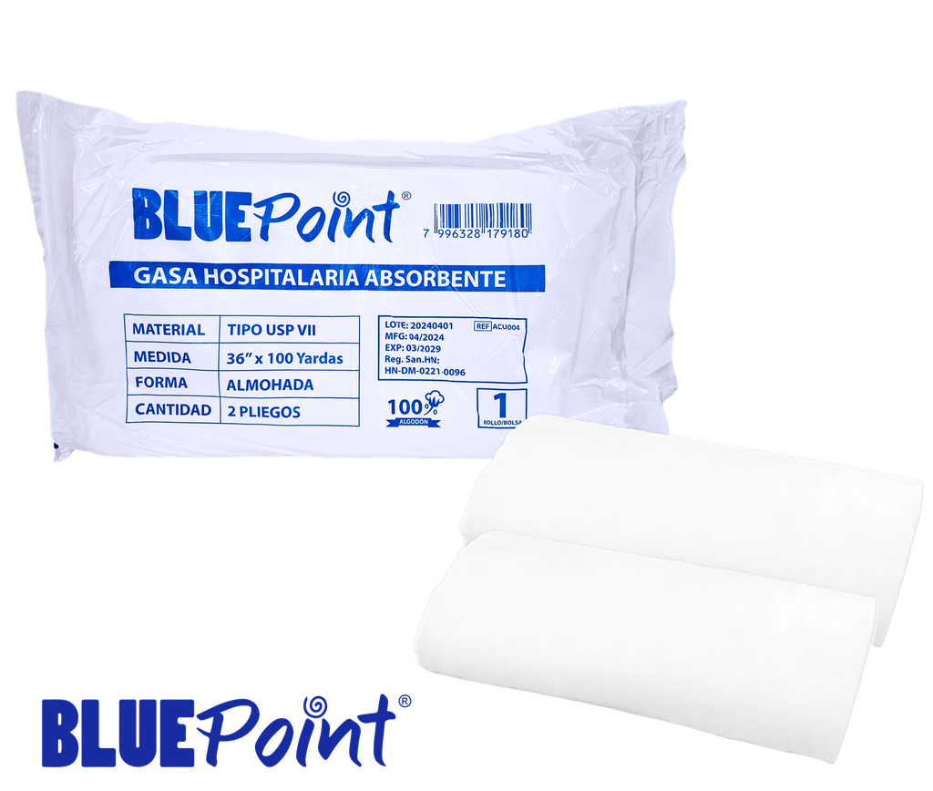 BLUEPOINT GASA HOSPITALARIA ABSORBENTE 36"x100 YARDAS, TRAMA 20X12