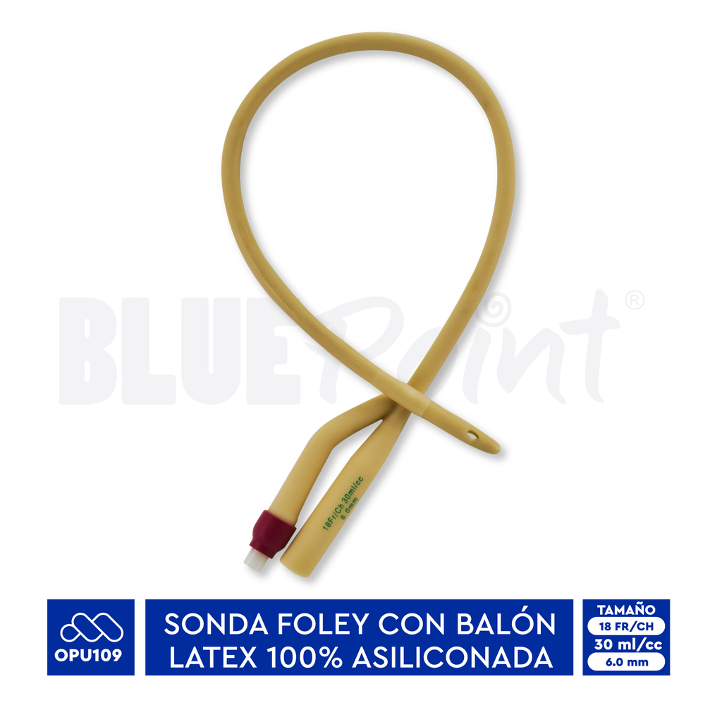 BLUEPOINT CATETER FOLEY ASILICONADO 2 VÍAS No. 18 FR CON PIVOTE