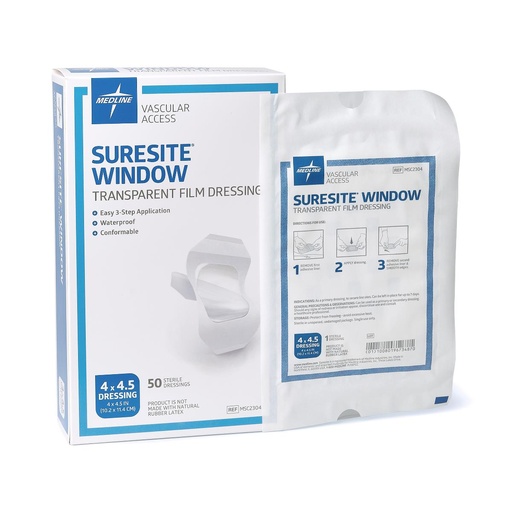 MEDLINE APÓSITO TRANSPARENTE CON VENTANA (TIPO TEGADERM) 4" X 4.5" (10.2 X 11.4CM) REF: MSC2304 