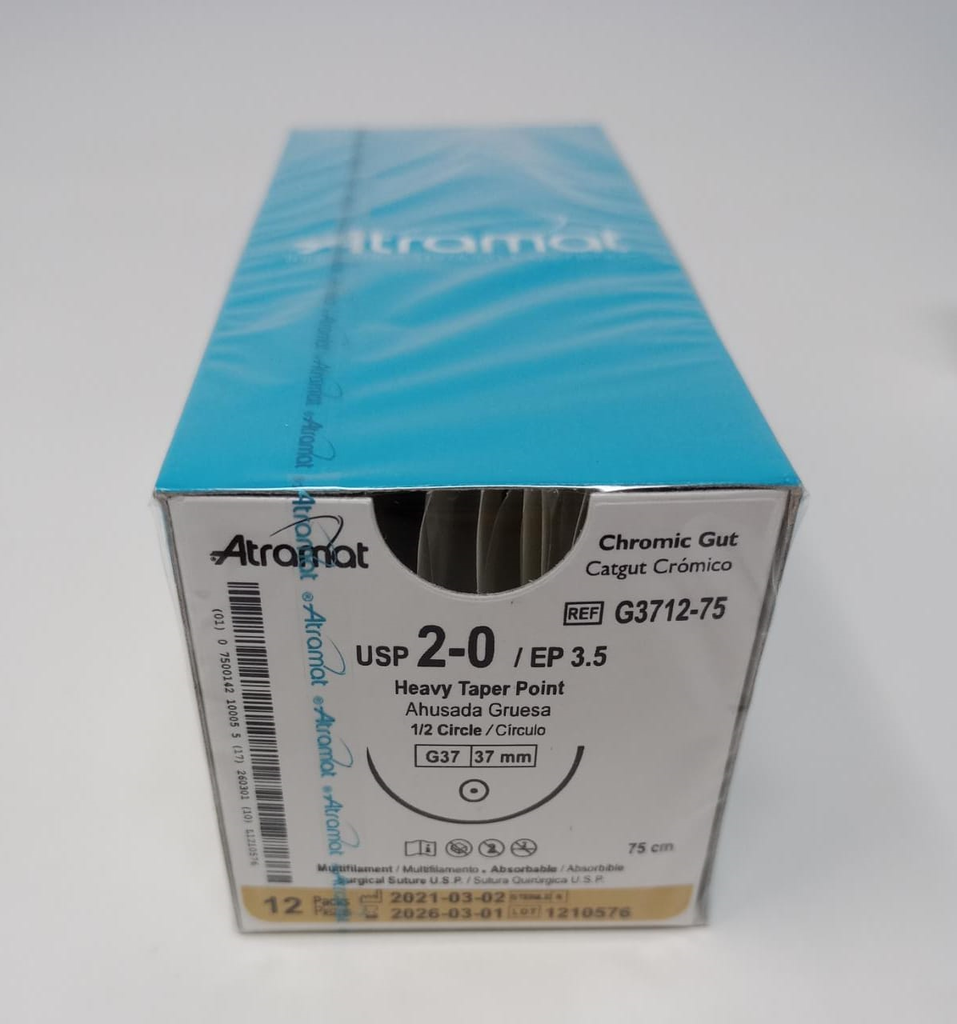 ATRAMAT CATGUT CROMICO 2-0 / EP 3.5 AHUSADA GRUESA (1/2 Circulo 37mm) REF/G3712-75