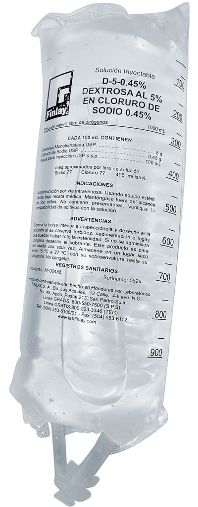 FINLAY DEXTROSA 5% + SOLUCIÓN SALINA 0.45% 500ml SUERO X BOLSA