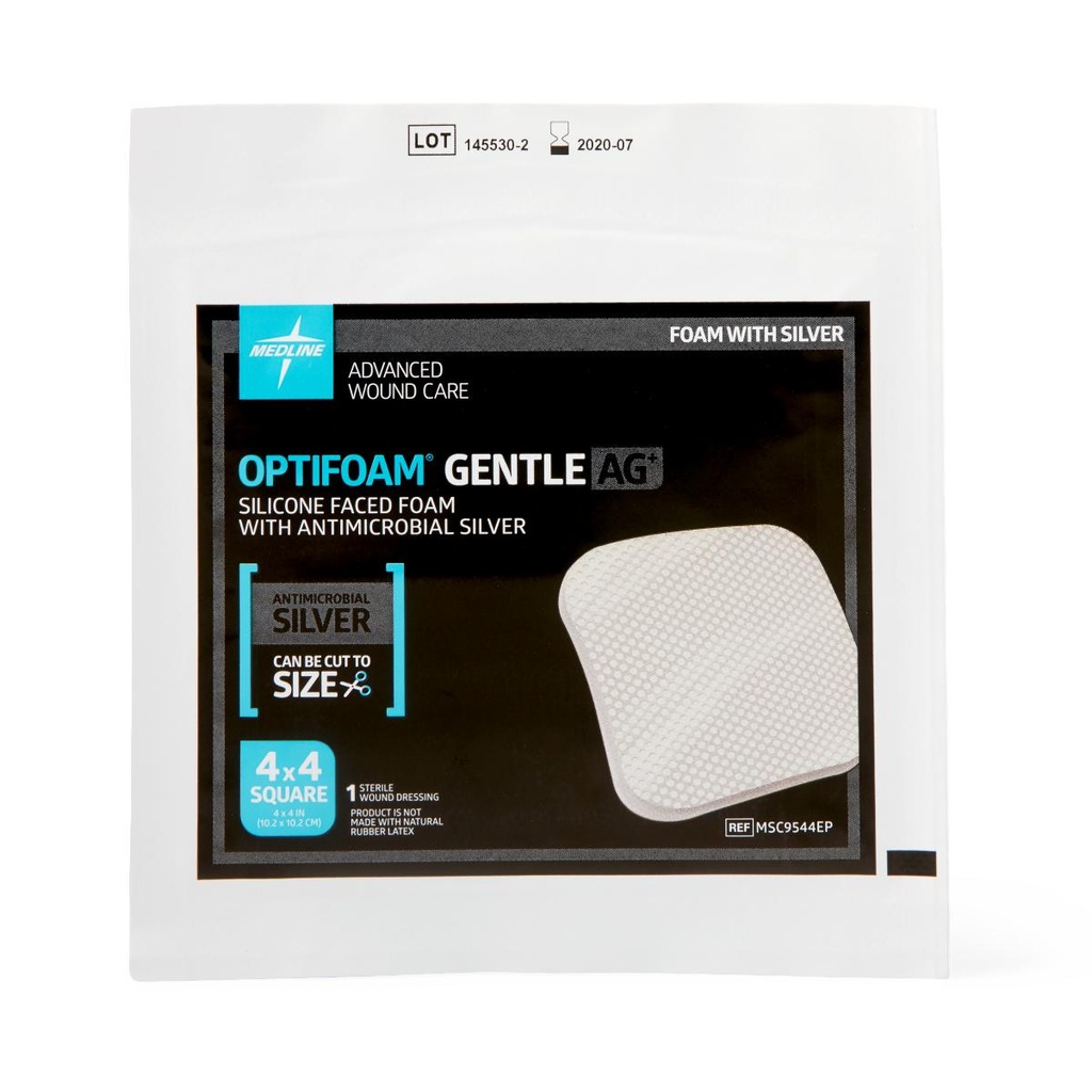 MEDLINE APOSITO DE ESPUMA DE PLATA + SILICONA ANTIMICROBINA OPTIFOAM GENTLE AG 4´´ X 4´´ (10.2 cm x 10.2 cm) REF: MSC9544EP