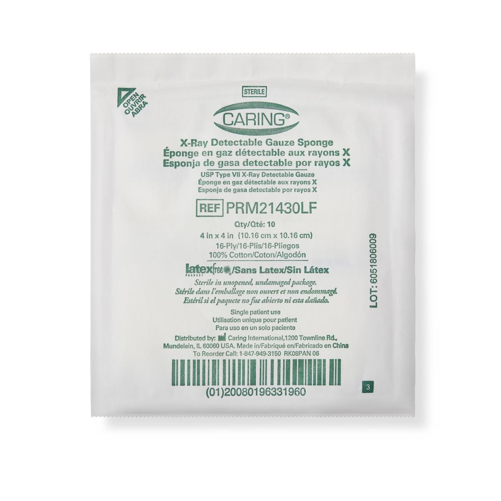 MEDLINE GASA ESTÉRIL RAYOS X DETEC. 4´´ X 4´´ (10.16 cm x 10.16cm) 16PLY REF:PRM21430LF