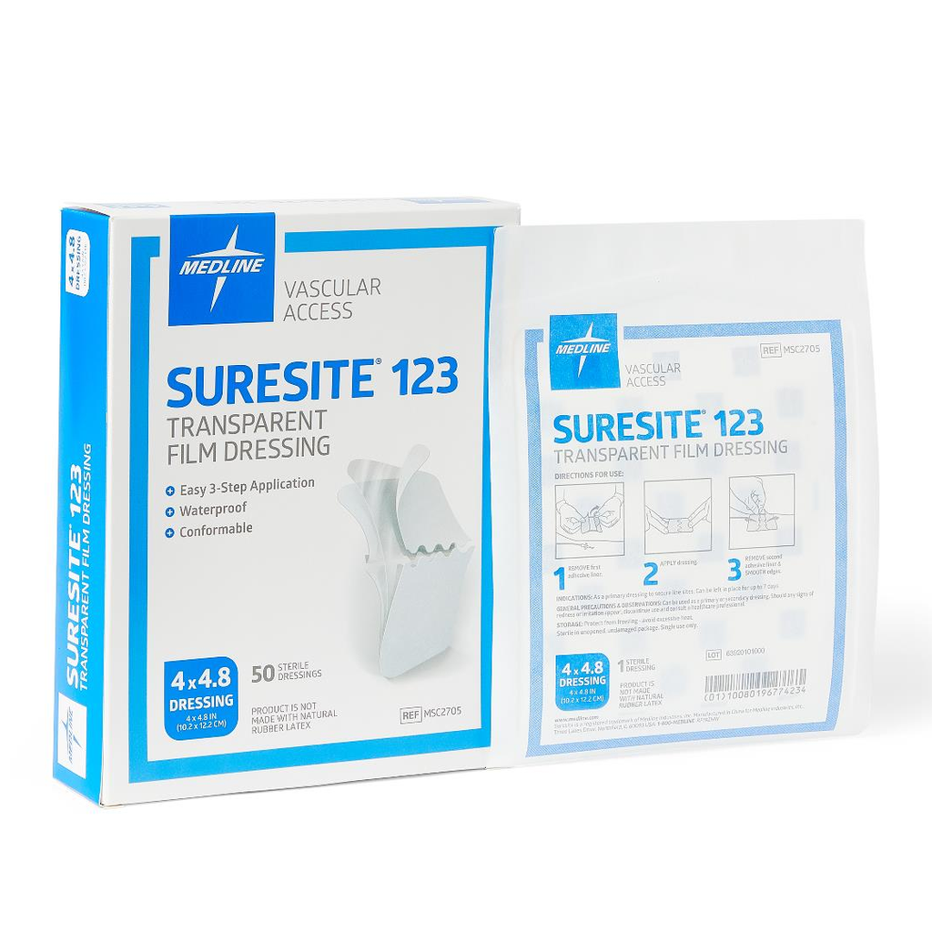 MEDLINE APÓSITO TRANSPARENTE SURESITE 123 (TIPO TEGADERM) 4" X 4.8" (10.2 X 12.2 CM) REF: MSC2705