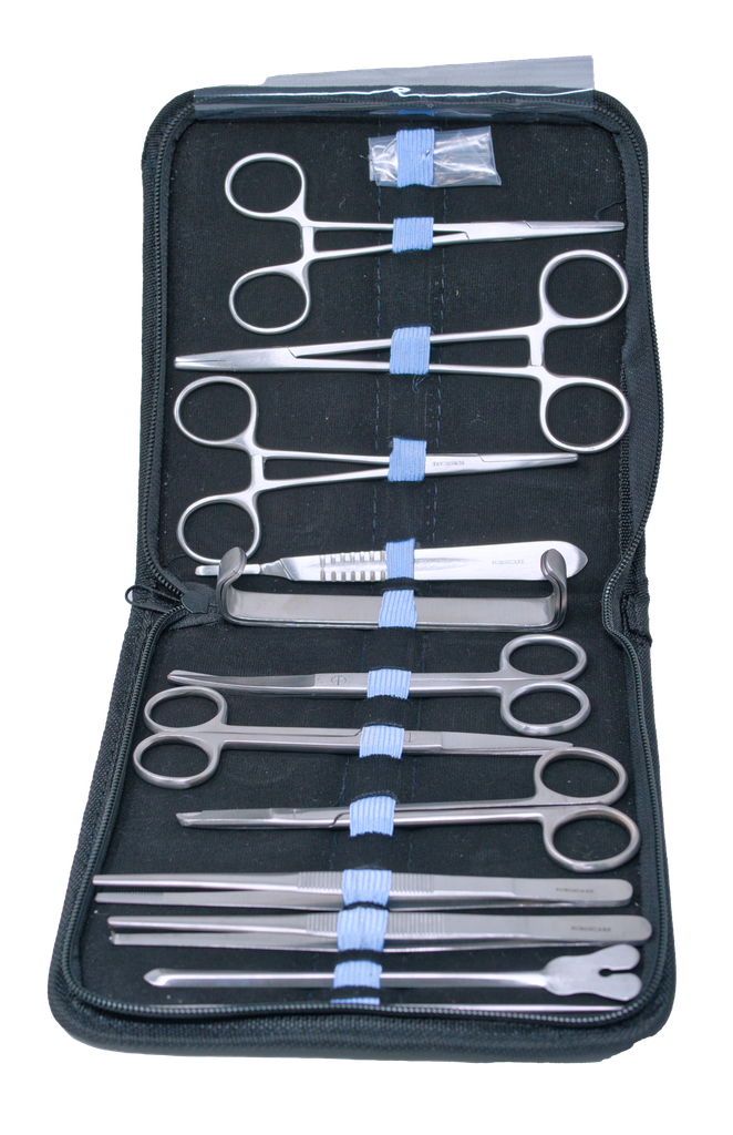 KIT DE CIRUGIA MENOR 13 PIEZAS CON ESTUCHE NEGRO SURGICARE***