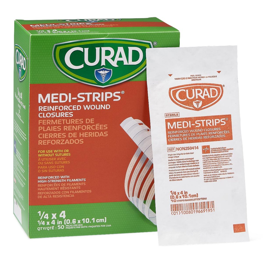MEDLINE APÓSITO CIERRE ||DE HERIDAS REFORZADO MEDI-STRIPS (TIPO STERI-STRIPS) 1/4" X 4" (0.6 X 10.1 CM) CURAD REF: NON250414
