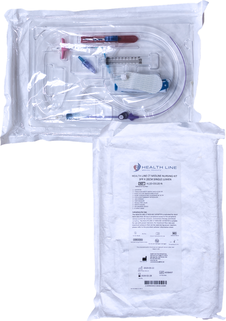 HEALTH LINE CATETER VENOSO CENTRAL MIDLINE 3FR X 20 CM KIT SINGLE(1) LUMEN REF: A120-03120-N